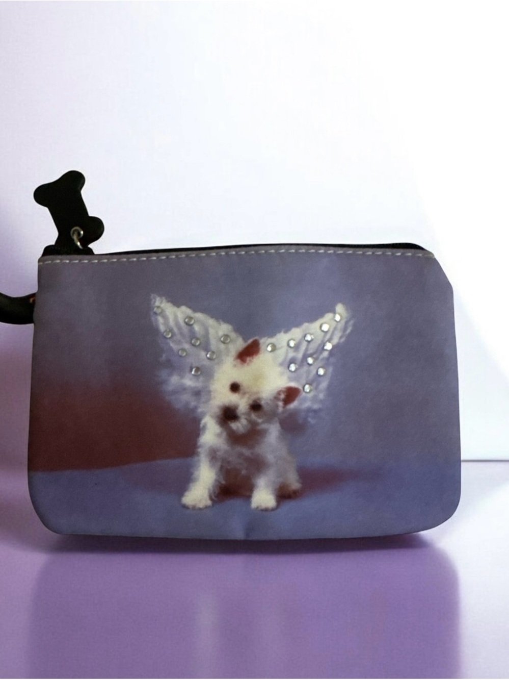 White Puppy Small Pets Coin Pouch with Angel Wing Print